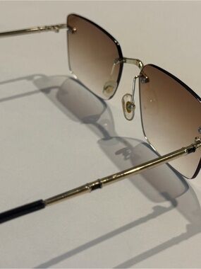Fashion Rimless Gradient Sunglasses - Gold Frame, Brown Lenses